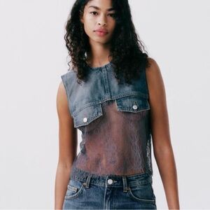 ZARA Lace denim top Size XXL